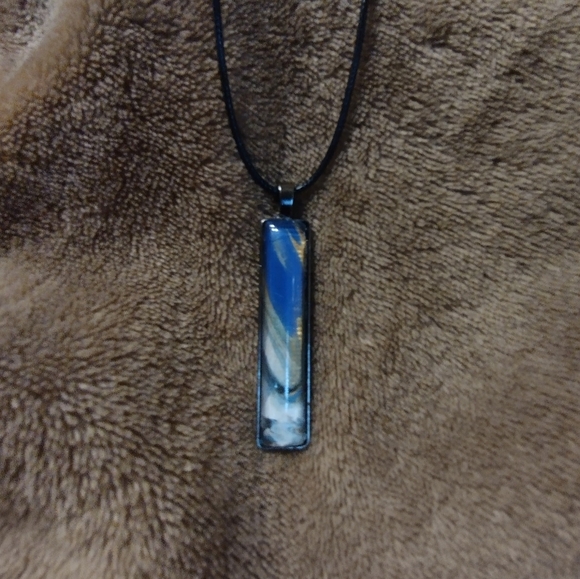 Handcrafted18-in women's black gold and black fluid art pendant cord necklace - - Picture 4 of 7